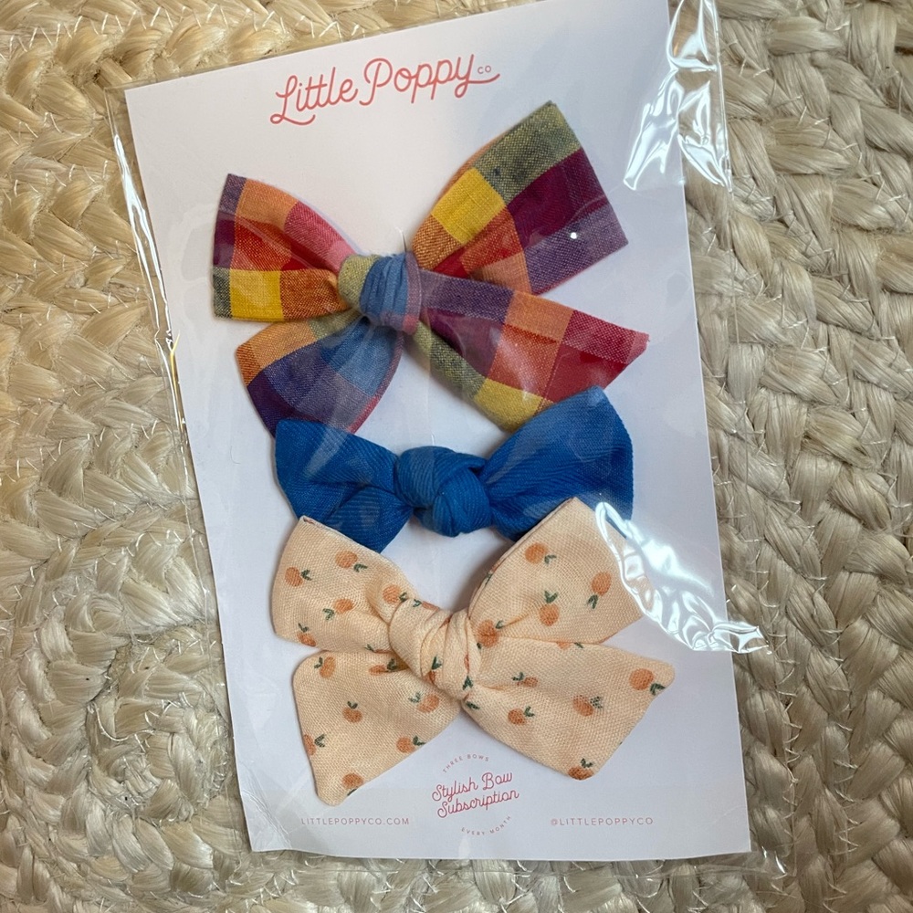 New little poppy co clips bow set collection June rainbow plaid royal